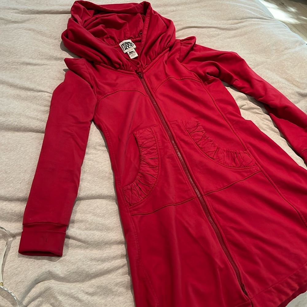 Long red sweatshirt jacket
